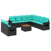 vidaXL 10-teiliges Gartensofa-Set mit Kissen, schwarzes Polyrattan