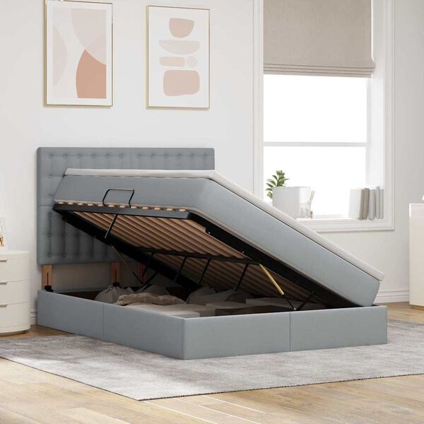 vidaXL Aufbewahrungsbett mit Matratze Hellgrau 140 x 190 cm Polyester