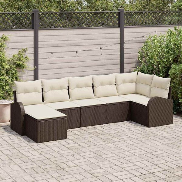 vidaXL Garten-Sofa-Set mit Kissen 7 pcs Braun Poly Rattan