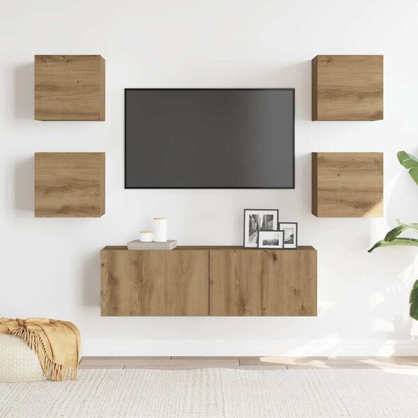 vidaXL 5-tlg. TV-Schrank-Set Wandmontage Artisan-Eiche Holzwerkstoff