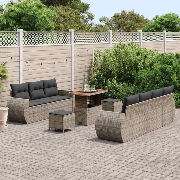 vidaXL Gartensofa-set mit Kissen mit Speicher 10 pcs Grau Poly-Rattan