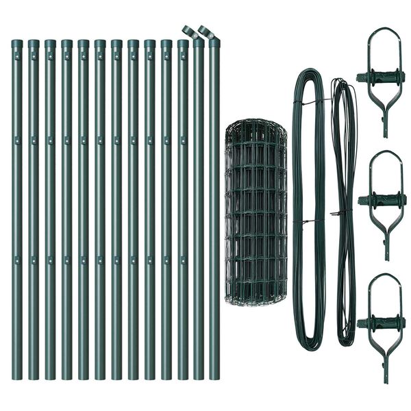 vidaXL Zaun mit Pfosten Gr&uuml;n 0,4 x 25 m Stahl und PVC