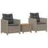 vidaXL 3-tlg. Bistro-Set mit Kissen Grau Poly Rattan Akazienholz