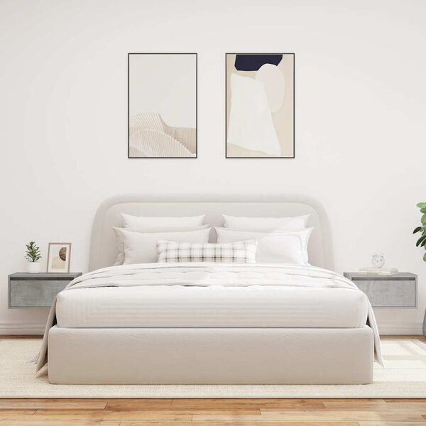 vidaXL Wand-Nachttische mit LED-Leuchten 2 Stk. Betongrau