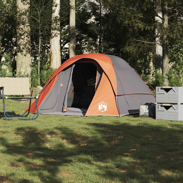 vidaXL Campingzelt 4 Personen Grau und Orange Wasserdicht