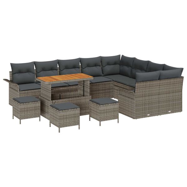 vidaXL Garten-Sofa-Set mit Kissen mit Speicher mit Kissen 13 pcs Grau
