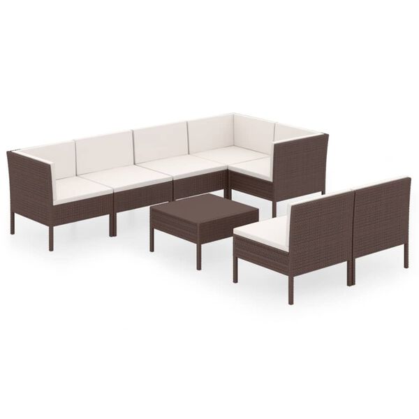 vidaXL 8-tlg. Garten-Lounge-Set mit Auflagen Poly Rattan Braun