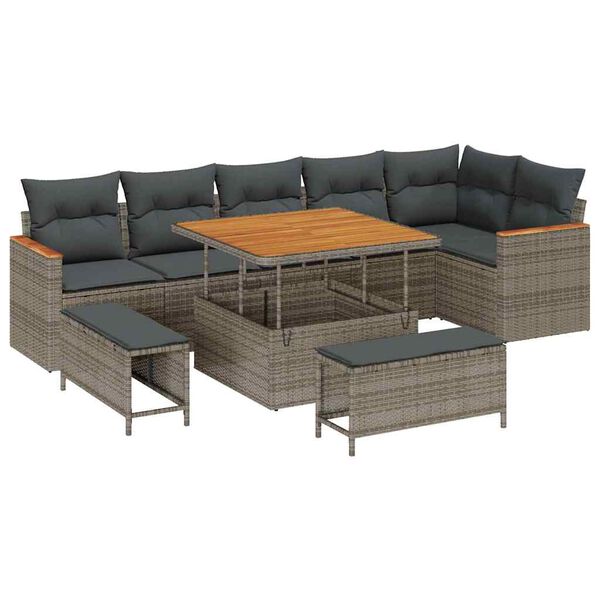 vidaXL Gartensofa-set 9 pcs Grau Poly-Rattan