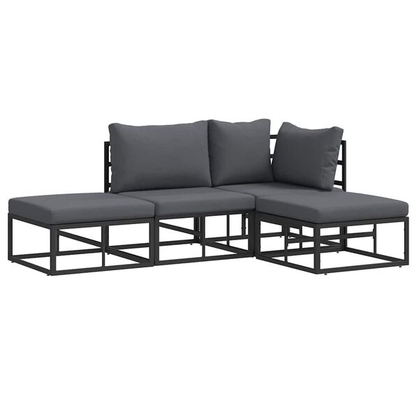 vidaXL Garten-Sofa-Set mit Kissen 4 pcs Schwarz Aluminium