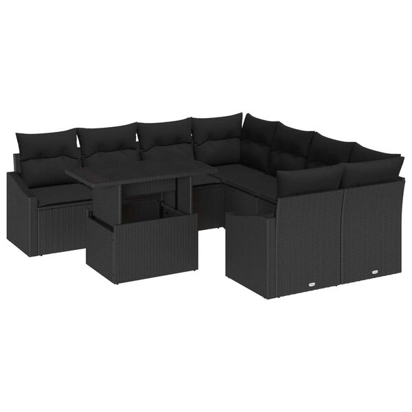vidaXL Garten-Sofa-Set mit Speicher 9 pcs Schwarz Poly Rattan