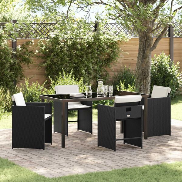 vidaXL Garten Essgruppe mit Kissen 5 pcs Schwarz Poly-Rattan