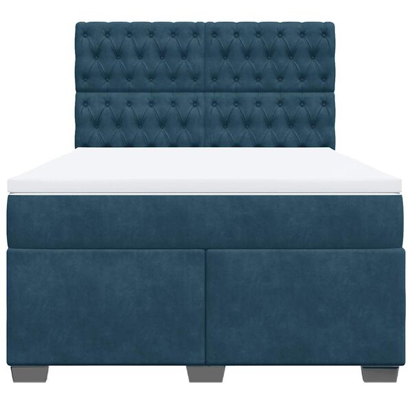 vidaXL Boxspringbett mit Matratze Blau 140x190 cm Samt