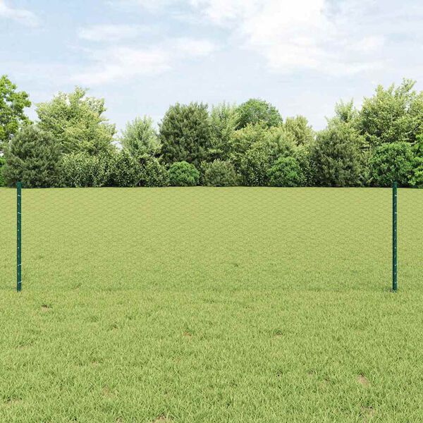 vidaXL Zaun mit Pfosten Gr&uuml;n 0,6 x 50 m Stahl und PVC