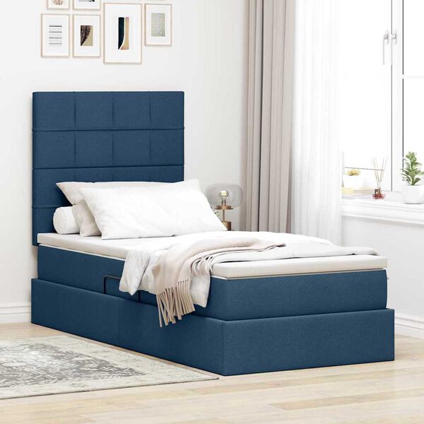 vidaXL Bett mit Stauraum und LED mit LED Blau 100 x 200 cm Polyester