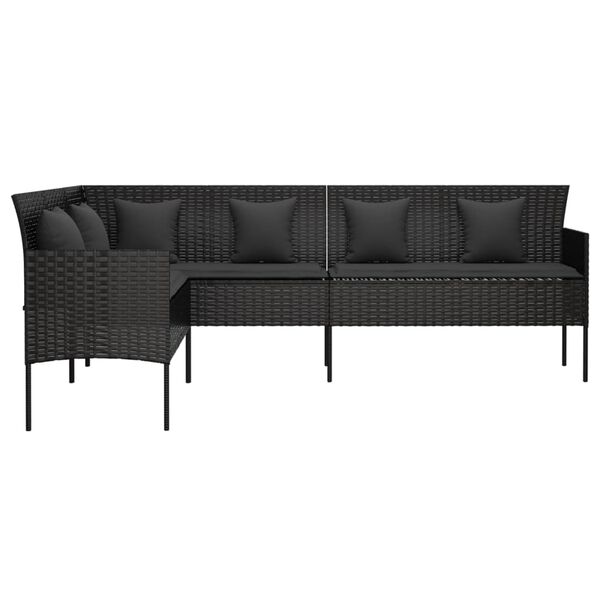 vidaXL Gartensofa in L-Form mit Kissen Schwarz Poly Rattan