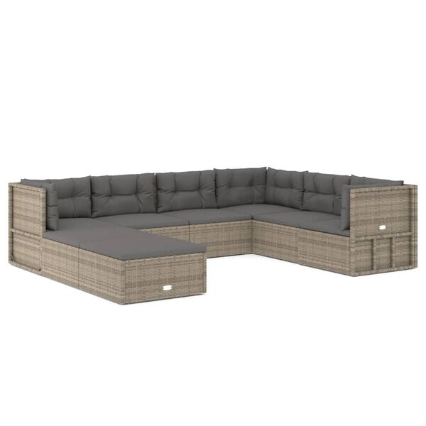 vidaXL 8-tlg. Garten-Lounge-Set mit Kissen Grau Poly Rattan