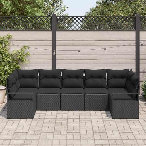 vidaXL Sofa Set mit Kissen 7 pcs Schwarz Poly Rattan