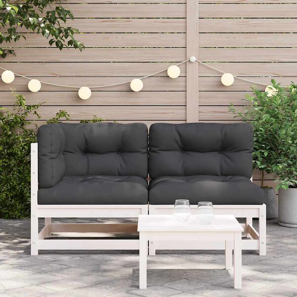 vidaXL Gartensofa mit Kissen 2-Sitzer Wei&szlig; Massivholz Kiefer