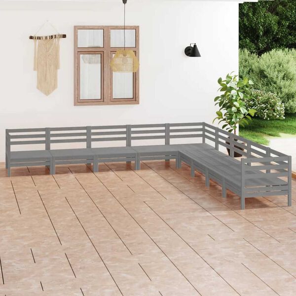 vidaXL 9-tlg. Garten-Lounge-Set Massivholz Kiefer Grau