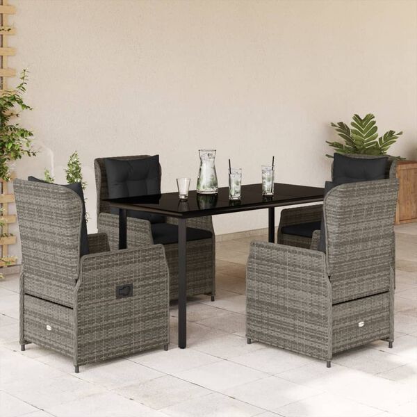 vidaXL 5-tlg. Garten-Essgruppe mit Kissen Grau Poly Rattan