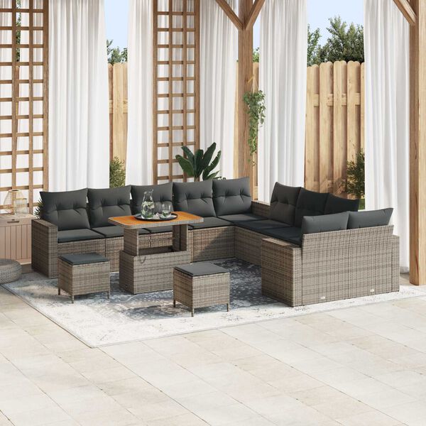 vidaXL Gartensofa-set mit Kissen 17 pcs Grau Poly-Rattan