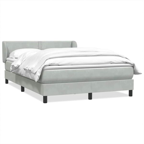 vidaXL Boxspringbett mit Matratze Hellgrau 140x210 cm Samt