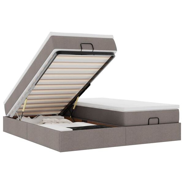 vidaXL Ottoman-Bett mit Matratzen Taupe 200x200 cm Stoff