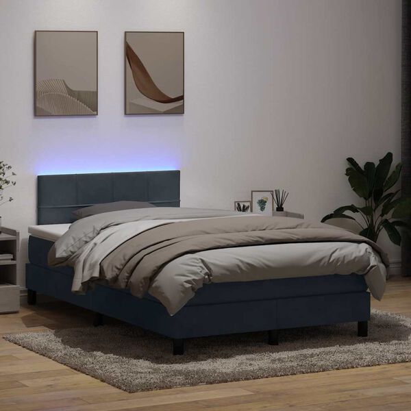 vidaXL Boxspringbett mit Matratze & LED Dunkelgrau 120x220 cm Samt