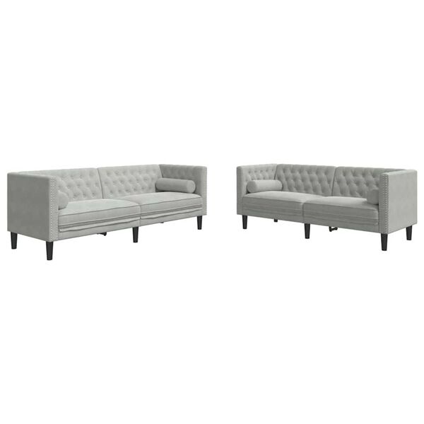 vidaXL Wohnzimmer Couch 2 pcs Hellgrau 194 x 74,5 x 70,5 cm Samt