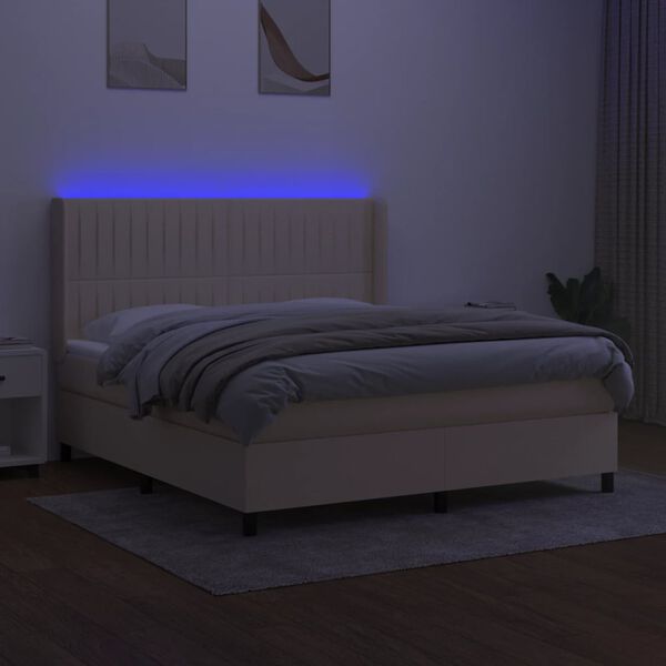 vidaXL Boxspringbett mit Matratze & LED Creme 180x200 cm Stoff