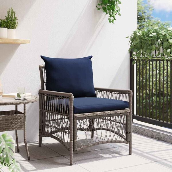 vidaXL Gartenstuhl mit Kissen Grau 73 x 61 x 77 cm Poly-Rattan