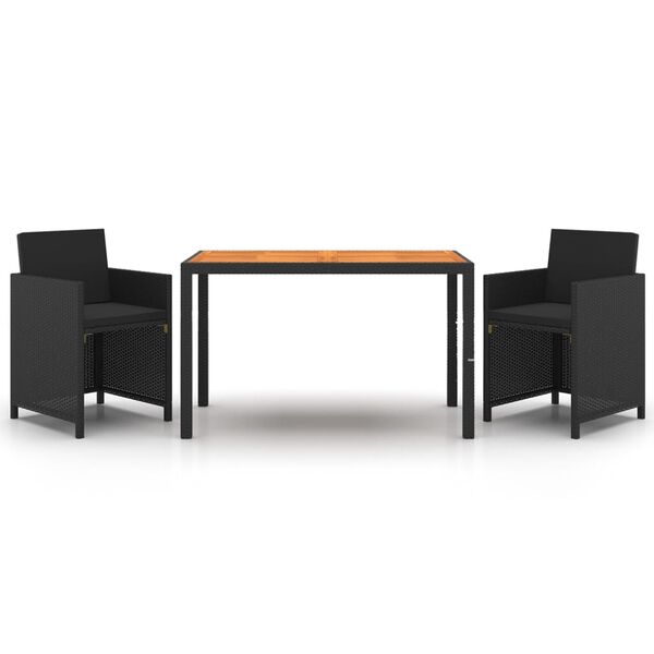 vidaXL 3-tlg. Garten-Essgruppe mit Kissen Poly Rattan Schwarz
