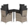 vidaXL 5-tlg. Garten-Essgruppe mit Kissen Grau Poly Rattan