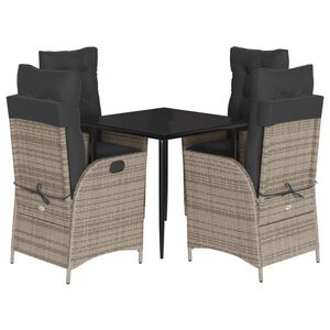 vidaXL 5-tlg. Garten-Essgruppe mit Kissen Grau Poly Rattan