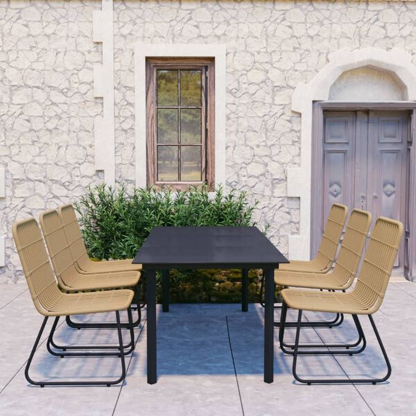 vidaXL 7-tlg. Garten-Essgruppe Poly Rattan und Glas