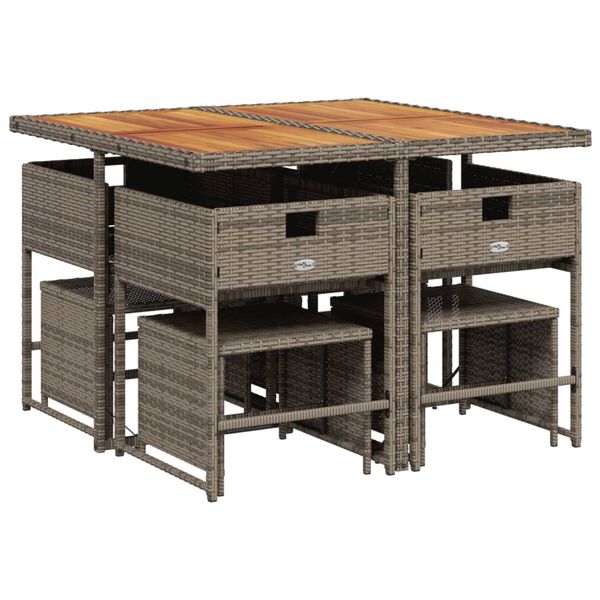 vidaXL 9-tlg. Garten-Essgruppe mit Kissen Grau Poly Rattan