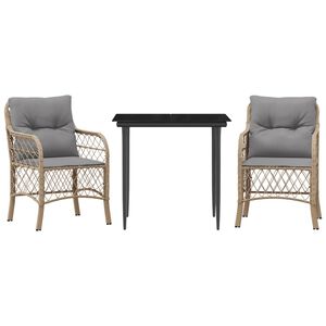 vidaXL 3-tlg. Bistro-Set mit Kissen Beigemischung Poly Rattan