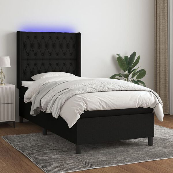 vidaXL Boxspringbett mit Matratze & LED Schwarz 90x200 cm Stoff