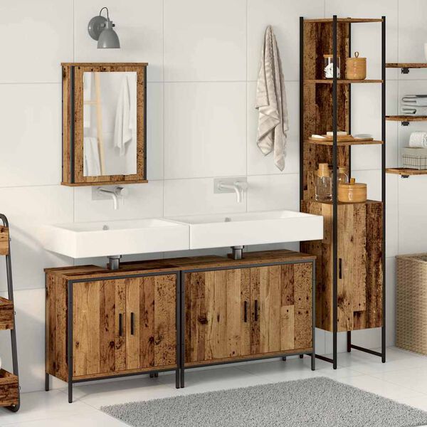 vidaXL Badezimmerm&ouml;bel-Set mit Regal mit T&uuml;r 4 pcs Braun Holzwerkstoff