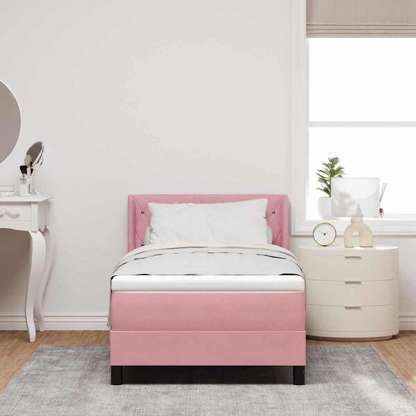 vidaXL Boxspringbett mit Matratze mit Kopfteil Rosa 200 x 90 cm Samt