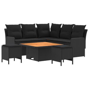vidaXL M&ouml;belsets mit Kissen 6 pcs Schwarz PE-Rattan