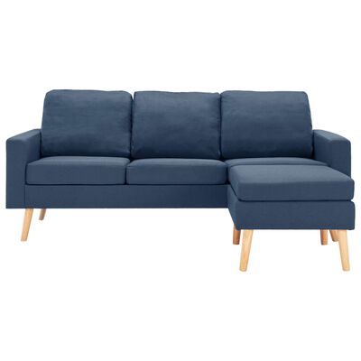 vidaXL 3-Sitzer-Sofa mit Hocker Blau Stoff