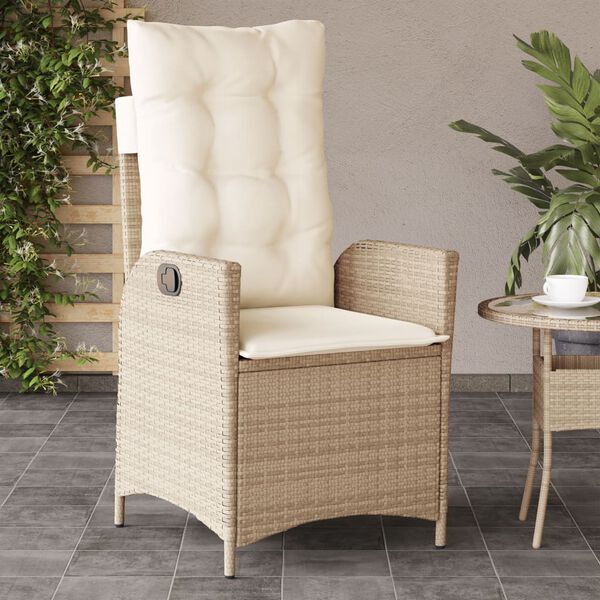 vidaXL Gartensessel mit Kissen 2 Stk. Verstellbar Beige Poly Rattan