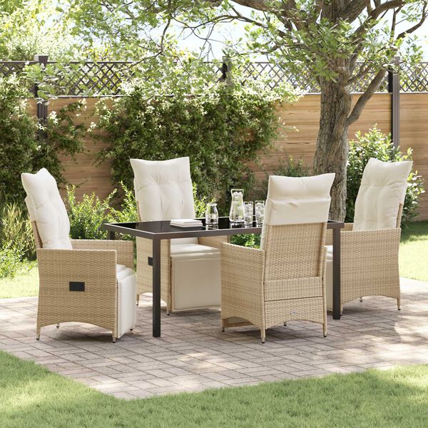 vidaXL Garten Essgruppe mit Kissen 5 pcs Beige Poly Rattan