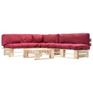 vidaXL 4-tlg. Paletten-Lounge-Set mit Kissen in Rot Holz