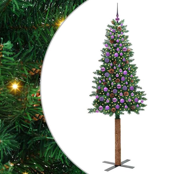 vidaXL Schlanker Weihnachtsbaum mit 300 LEDs mit St&auml;nder Gr&uuml;n 210 cm