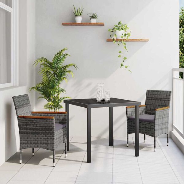 vidaXL Garten Essgruppe mit Kissen 3 pcs Grau Poly-Rattan