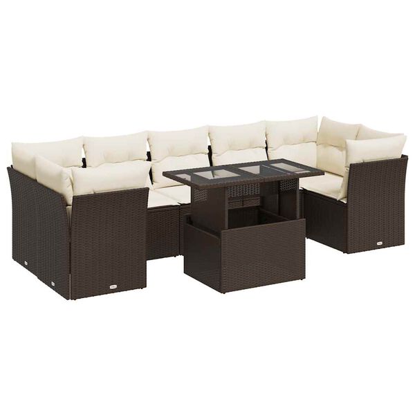 vidaXL 8-tlg. Garten-Sofagarnitur mit Kissen Braun Poly Rattan