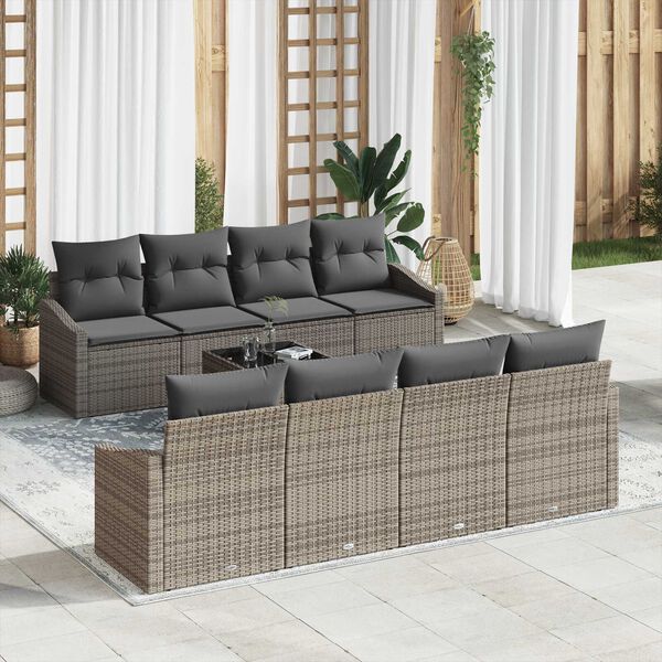 vidaXL Sofa Set mit Kissen mit Speicher 7 pcs Grau Poly-Rattan