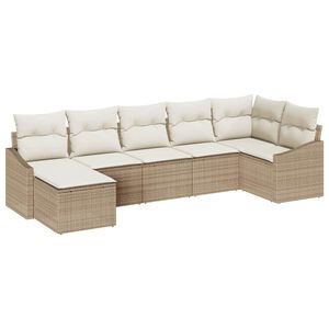 vidaXL Garten-Sofa-Set mit Kissen 7 pcs Beige und Creme Poly-Rattan
